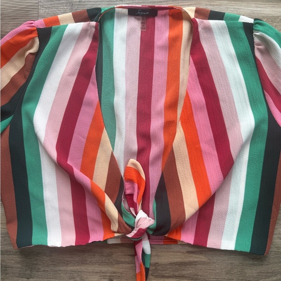 Soprano | Colorful Rainbow Cropped Front Tie Blouse - Picture 2 of 3